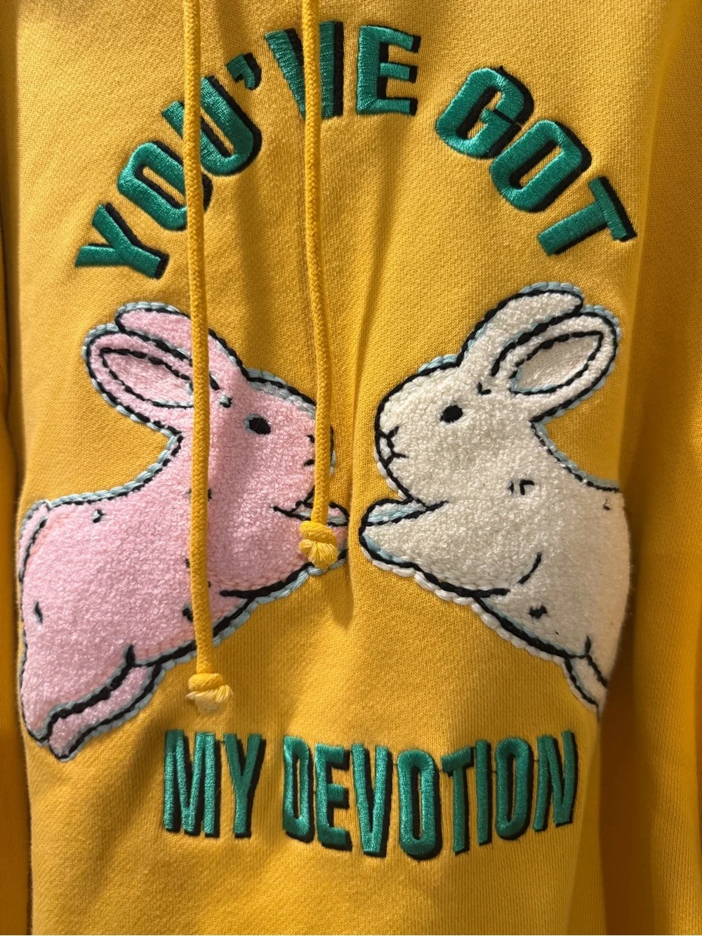 Gucci Yellow Hoodie with Embroidered Bear and Red Text